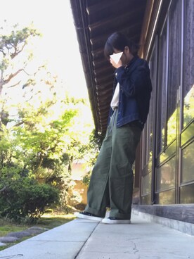 「オリーブ」｜「アイテム（デニムジャケット）」を使った、マポさん（レディース・156cm）の春コーディネート