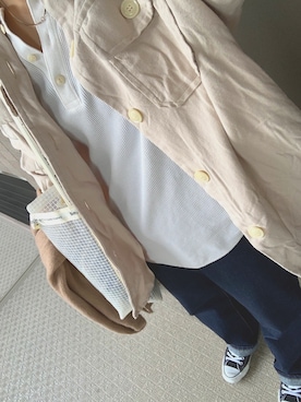 「ワッフルクルーネックＴ」｜「アイテム（その他アウター）」を使った、さるちゃわさん（レディース・160cm）の春コーディネート