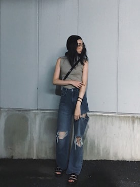 「CA4LA（カシラ）のアイテム（ハンチング/ベレー帽）」を使った、あやちゃるさんさん（レディース・163cm）の夏コーディネート