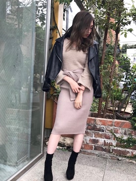 「LIPSERVICE（リップサービス）のアイテム（ライダースジャケット）」を使った、あやちゃるさんさん（レディース・163cm）の秋コーディネート