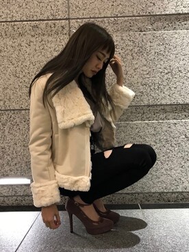「LIPSERVICE（リップサービス）のアイテム（ライダースジャケット）」を使った、あやちゃるさんさん（レディース・163cm）の秋コーディネート