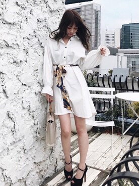 「LIPSERVICE（リップサービス）のアイテム（シャツワンピース）」を使った、あやちゃるさんさん（レディース・163cm）の冬コーディネート