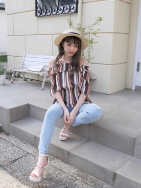「LIPSERVICE（リップサービス）のアイテム（帽子）」を使った、あやちゃるさんさん（レディース・163cm）の春コーディネート