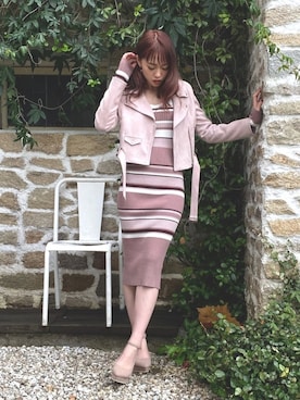 「LIPSERVICE（リップサービス）のアイテム（ライダースジャケット）」を使った、あやちゃるさんさん（レディース・163cm）の冬コーディネート