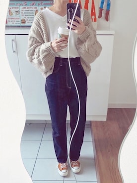 「ハイウエストストレートジーンズ」｜めそさん（レディース・157cm）の冬コーディネート