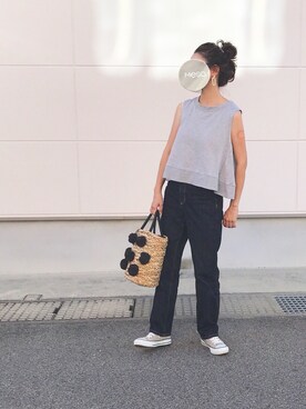 「ハイウエストストレートジーンズ」｜めそさん（レディース・157cm）の夏コーディネート