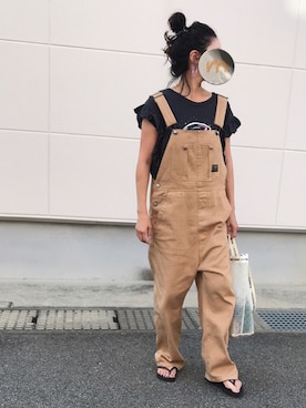 「DOUBLE NAME（ダブルネーム）のアイテム（オールインワン・サロペット）」を使った、めそさん（レディース・157cm）の夏コーディネート