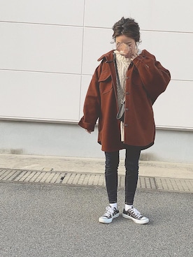 「黒コンバース」｜「アイテム（その他アウター）」を使った、めそさん（レディース・157cm）の冬コーディネート