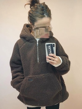 「DHOLIC（ディーホリック）のアイテム（パーカー）」を使った、めそさん（レディース・157cm）の冬コーディネート