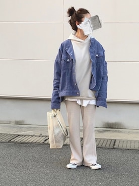 「niko and...（ニコアンド）のアイテム（ノーカラージャケット）」を使った、めそさん（レディース・157cm）の冬コーディネート