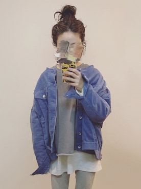 「ブルーコーデ」｜「アイテム（ノーカラージャケット）」を使った、めそさん（レディース・157cm）の冬コーディネート