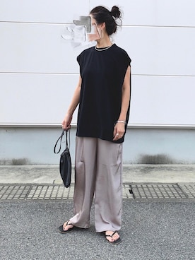 「ベスト」｜「アイテム（ビーチサンダル）」を使った、めそさん（レディース・158cm）の夏コーディネート