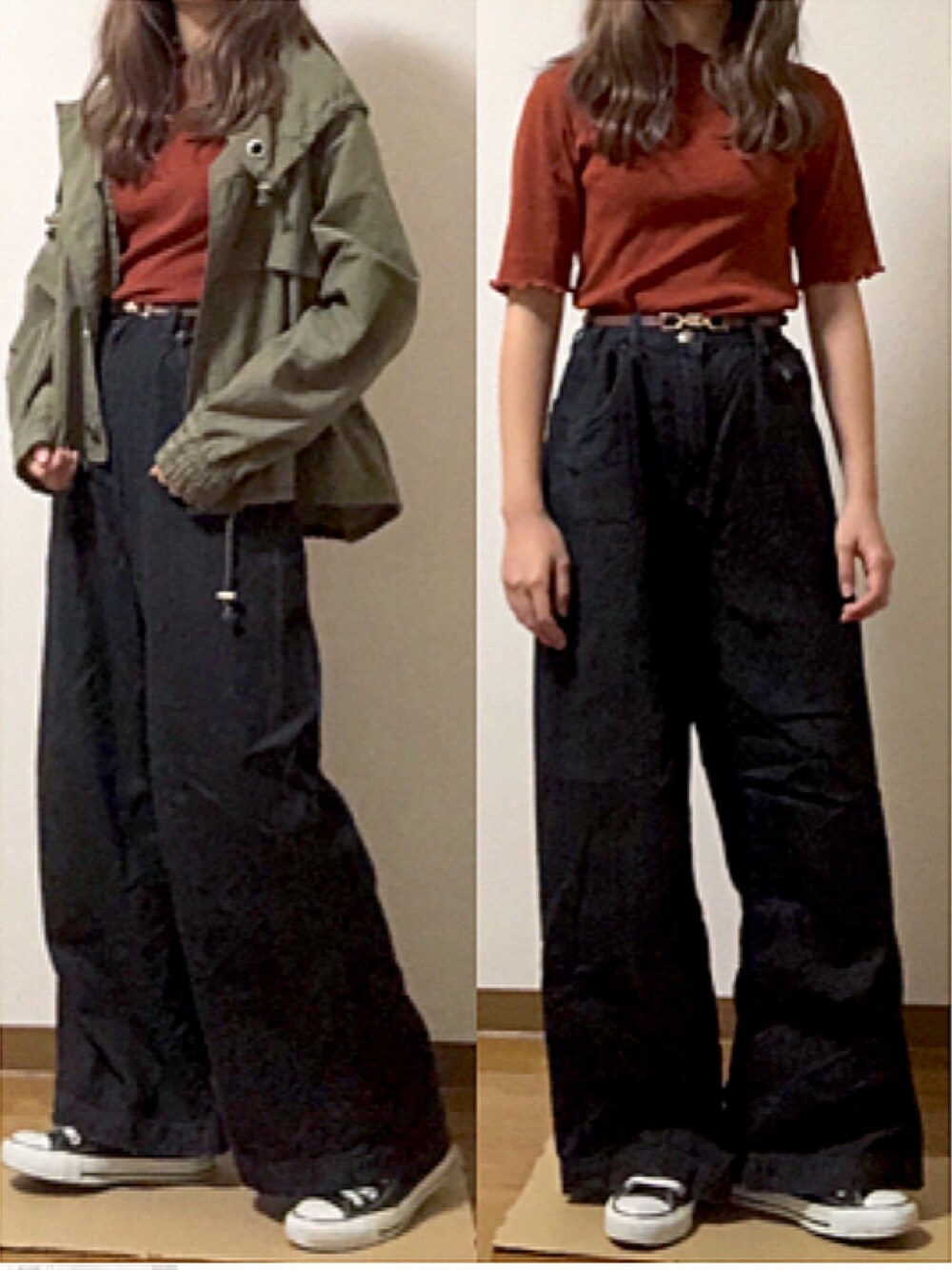 「秋コーデ」｜「URBAN RESEARCHのUR ワイドテレコカットプルオーバー（Tシャツ/カットソー、オレンジ系）」を使った、hannaさん（レディース・154cm）の秋コーディネートの1枚目の写真
