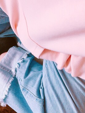 「WEGO（ウィゴー）のアイテム（パーカー、ピンク系）」を使った、마이✡さん（レディース・157cm）の春コーディネート