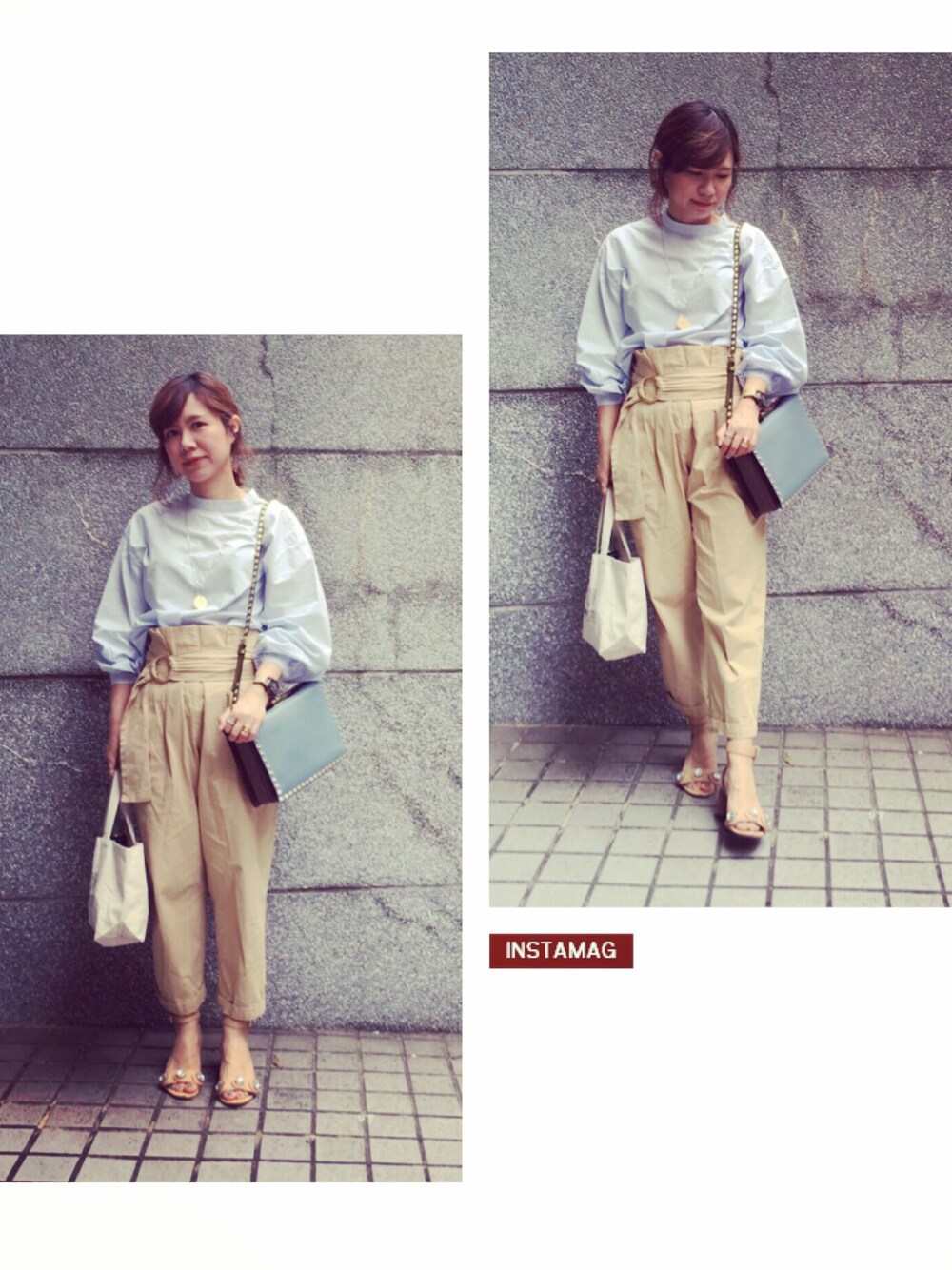「ootd」｜「KBFのKBF ボリューム袖ブラウス（シャツ/ブラウス、ブルー系）」を使った、Karineさん（レディース・157cm）の春コーディネートの1枚目の写真