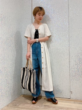 「ストライプバッグ」｜マコさん（レディース・163cm）の春コーディネート