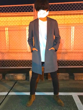 「秋のブラウンスタイル」｜「アイテム（チェスターコート）」を使った、ほりじろうさん（メンズ・182cm）の秋コーディネート