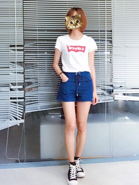 「Levi's（リーバイス）のアイテム（T Shirts、ホワイト系）」を使った、Darling00さん（レディース・169cm）の春コーディネート