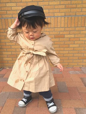 「トレンチワンピ」｜HONO❤︎さん（キッズ・80cm）の春コーディネート