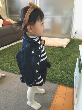 「apres les cours（アプレレクール）のアイテム（デニムジャケット）」を使った、HONO❤︎さん（キッズ・80cm）の春コーディネート