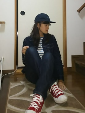 「赤コンバース」｜「アイテム（ブルゾン）」を使った、SHIHOさん（レディース・161cm）の秋コーディネート