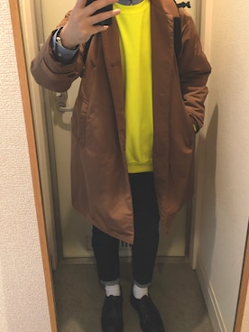 「アイテム（ステンカラーコート、ブラウン系）」を使った、tAKEHIrOさん（メンズ・172cm）の冬コーディネート