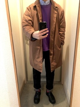 「URBAN RESEARCH（アーバンリサーチ）のアイテム（ステンカラーコート）」を使った、tAKEHIrOさん（メンズ・172cm）の冬コーディネート