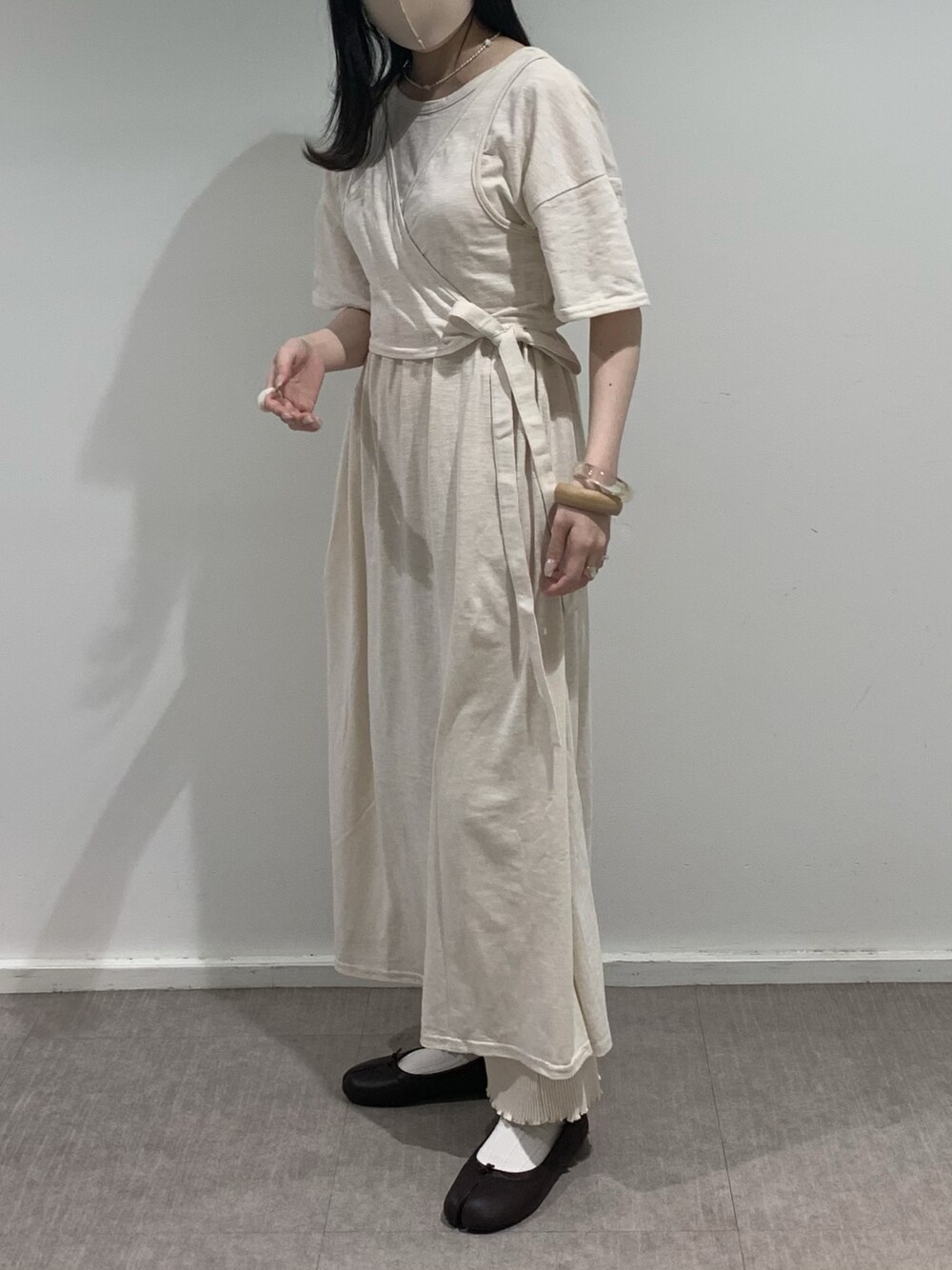 「ANDJ、淡色女子」｜「ＡＮＤＪのアイテム（ワンピース、ホワイト系）」を使った、r i i さん（レディース・153cm）の春コーディネートの1枚目の写真