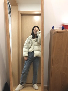 「日常」｜「アイテム（ダウンジャケット/コート）」を使った、midmarさん（レディース・156cm）の冬コーディネート
