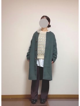 「大学生」｜「アイテム（ノーカラーコート）」を使った、のんさん（レディース・151cm）の冬コーディネート
