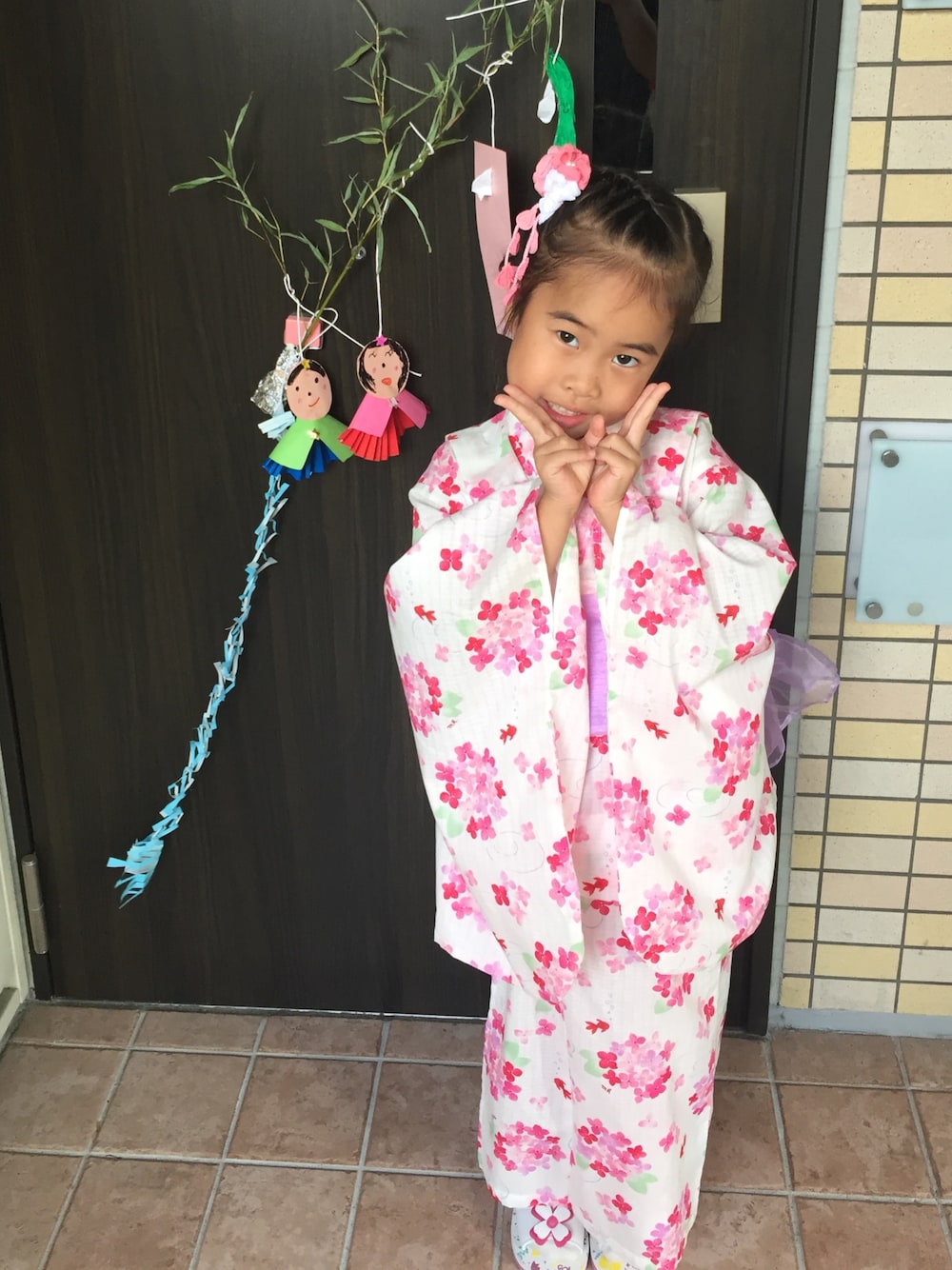 「七夕、夕涼み会」｜「no brandのサイド（浴衣、パープル系）」を使った、りっちゃんさん（キッズ・110cm）の夏コーディネートの1枚目の写真