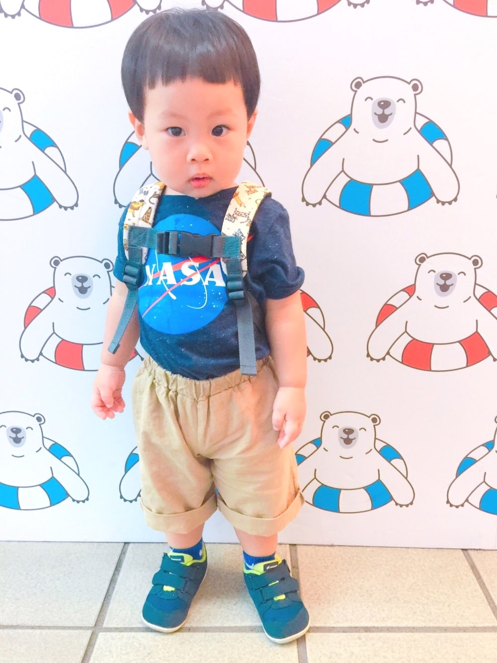 「summer、babyboy、polarbear、TAIPEI」｜「HUGGERのアイテム（バックパック/リュック、その他）」を使った、tien_shuoさん（キッズ・80cm）の夏コーディネートの1枚目の写真