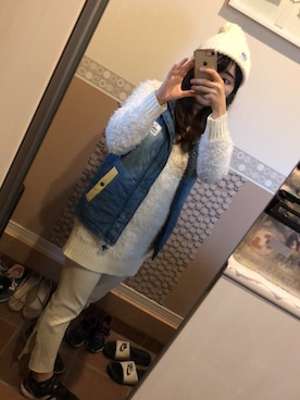 「WC（ダブル シー）のアイテム（ダウンベスト）」を使った、あひるさん（レディース・157cm）の秋コーディネート