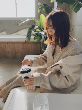 「ニットセットアップ」｜「アイテム（その他アウター）」を使った、pinokoさん（レディース・162cm）の春コーディネート