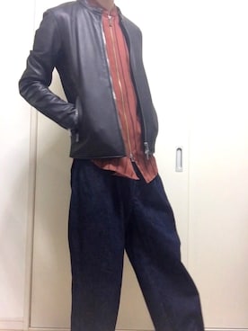 「オシャレパッソ」｜「アイテム（ライダースジャケット）」を使った、ひろきのこさん（メンズ・176cm）の秋コーディネート