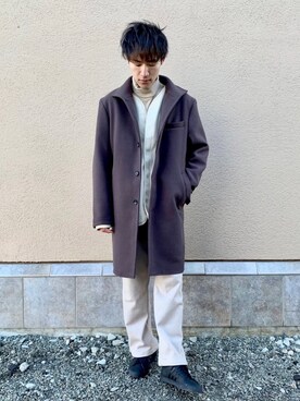 「JUNRED（ジュンレッド）のアイテム（チェスターコート）」を使った、 カンジさん（メンズ・178cm）の冬コーディネート