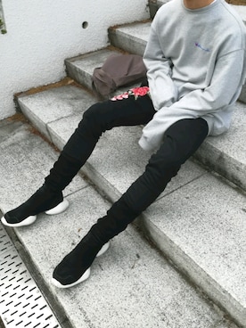 「RickOwens×adidas」｜「アイテム（スウェット）」を使った、おしのさん（メンズ・176cm）の春コーディネート