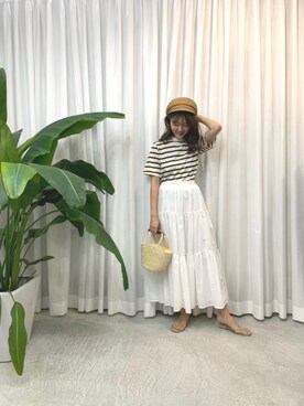 「日系极简」｜「アイテム（キャスケット）」を使った、natsukafukuさん（レディース・160cm）の夏コーディネート