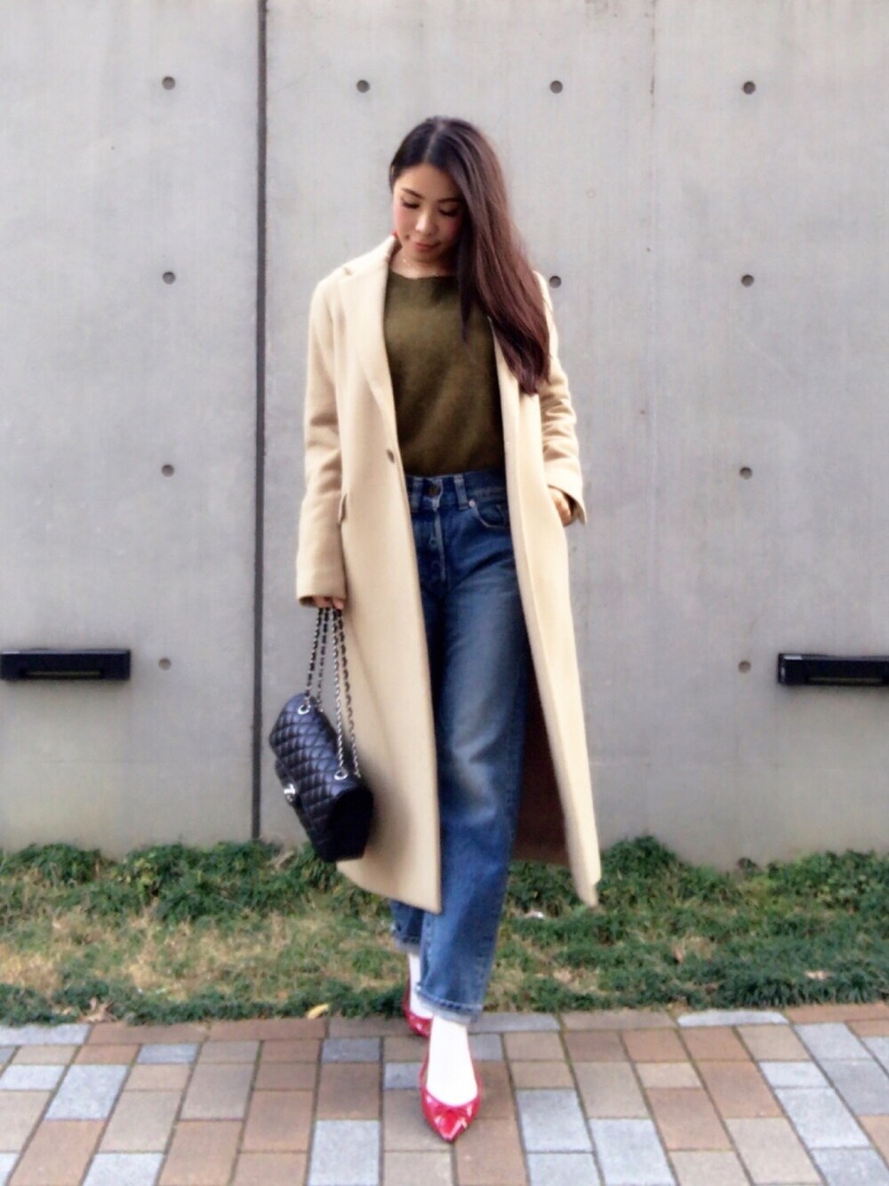 「GU、repetto、レペット、レペット風、ブリジット風」｜「GUのアイテム（バレエシューズ、レッド系）」を使った、Ellie◡̈*❤︎さん（レディース・153cm）の冬コーディネートの1枚目の写真