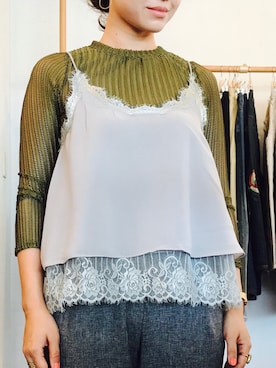 「重ね着」｜「アイテム（キャミソール）」を使った、Kyoko Teshimaさん（レディース・157cm・30代）の春コーディネート