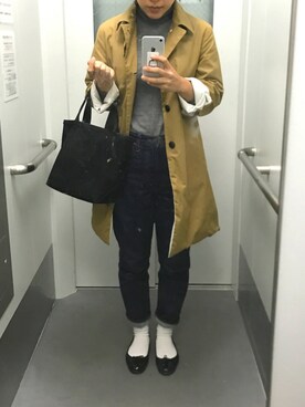 「ボーイフレンドデニム」｜「アイテム（ステンカラーコート）」を使った、かとりさん（レディース・158cm）の秋コーディネート