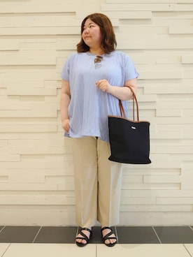 「coen（コーエン）のアイテム（スラックス）」を使った、coen みー子さん（レディース・162cm）の夏コーディネート
