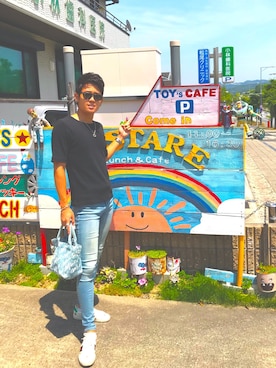 「blue」｜「アイテム（ハンドバッグ）」を使った、むらやまЯёоさん（メンズ・172cm）の夏コーディネート