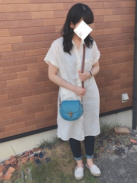 「ロールアップ」｜「アイテム（シャツワンピース）」を使った、Nさん（レディース・158cm）の夏コーディネート
