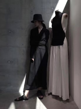 「Yohji Yamamoto（ヨウジヤマモト）のアイテム（ピーコート）」を使った、酒八十さん（レディース・171cm）の夏コーディネート