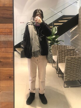 「UNIQLO（ユニクロ）のアイテム（スタジャン）」を使った、酒八十さん（レディース・172cm）の冬コーディネート