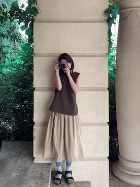 「日系极简」｜「アイテム（サンダル）」を使った、酒八十さん（レディース・171cm）の夏コーディネート