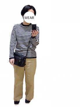 「ボーダーニット」｜「アイテム（チノパンツ）」を使った、srinさん（レディース・163cm）の春コーディネート