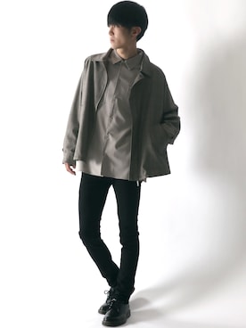 「SITRY（シトリー）のアイテム（ステンカラーコート）」を使った、Kanoさん（メンズ・178cm）の冬コーディネート