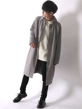 「SITRY（シトリー）のアイテム（ステンカラーコート）」を使った、Kanoさん（メンズ・178cm）の冬コーディネート